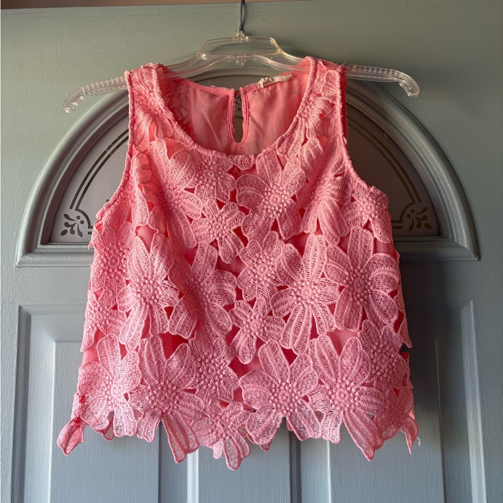 Altar’d State Cropped Pink Embroidered Floral Tank Top